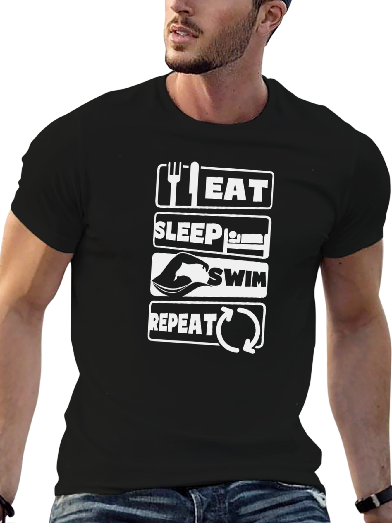 Eat Sleep Swim Repeat T-Shirt - Black