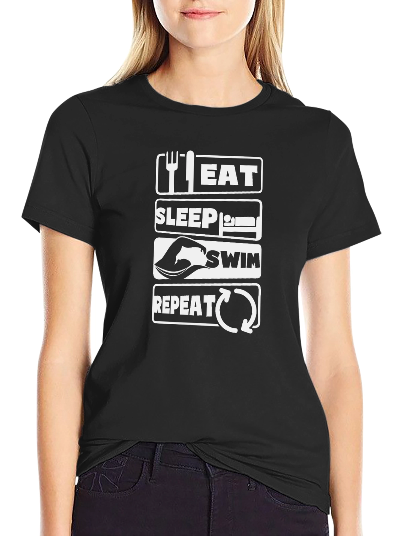 Eat Sleep Swim Repeat T-Shirt - Black