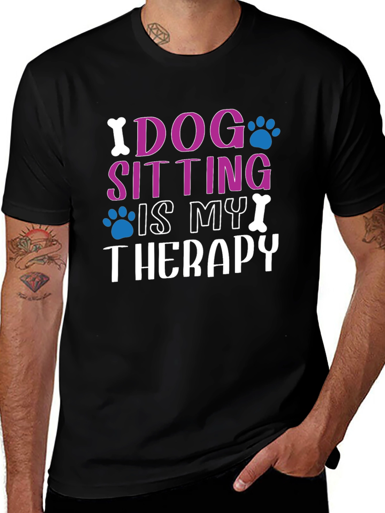 Dog Sitting Is My Therapy Black T-Shirt