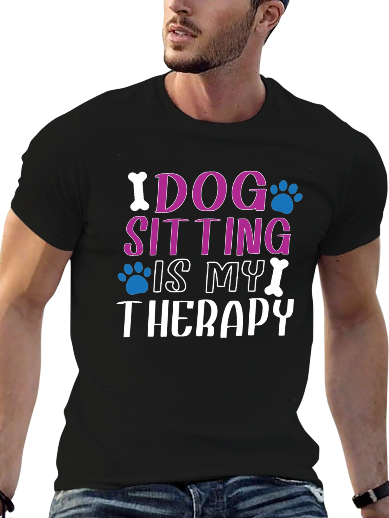Dog Sitting Is My Therapy Black T-Shirt