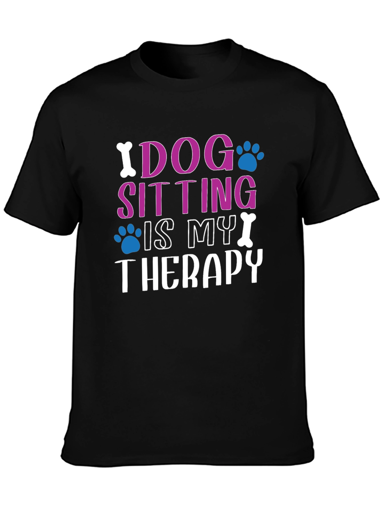 Dog Sitting Is My Therapy Black T-Shirt