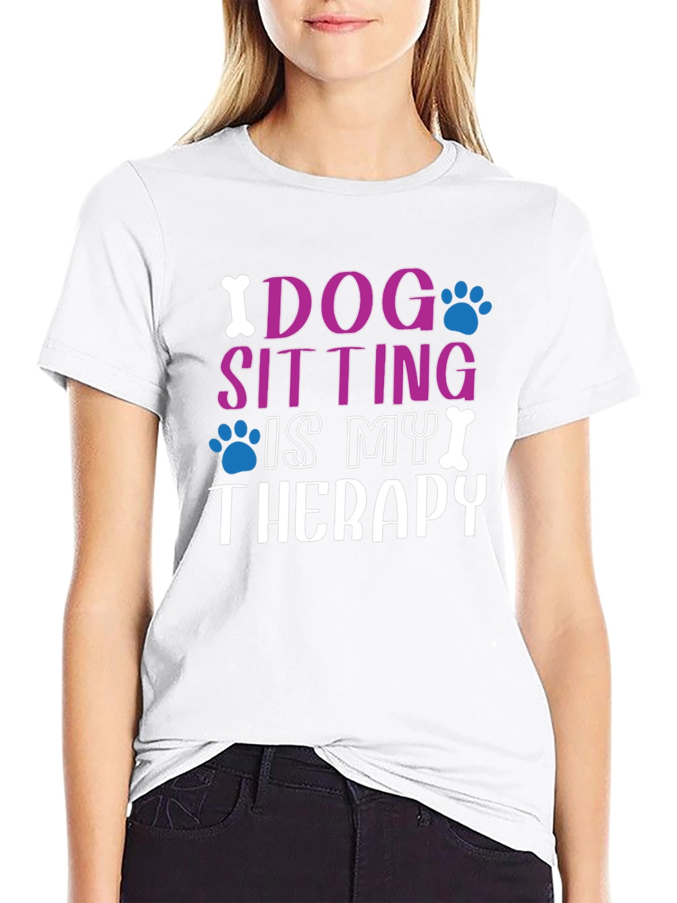 Dog Sitting Is My Therapy Black T-Shirt
