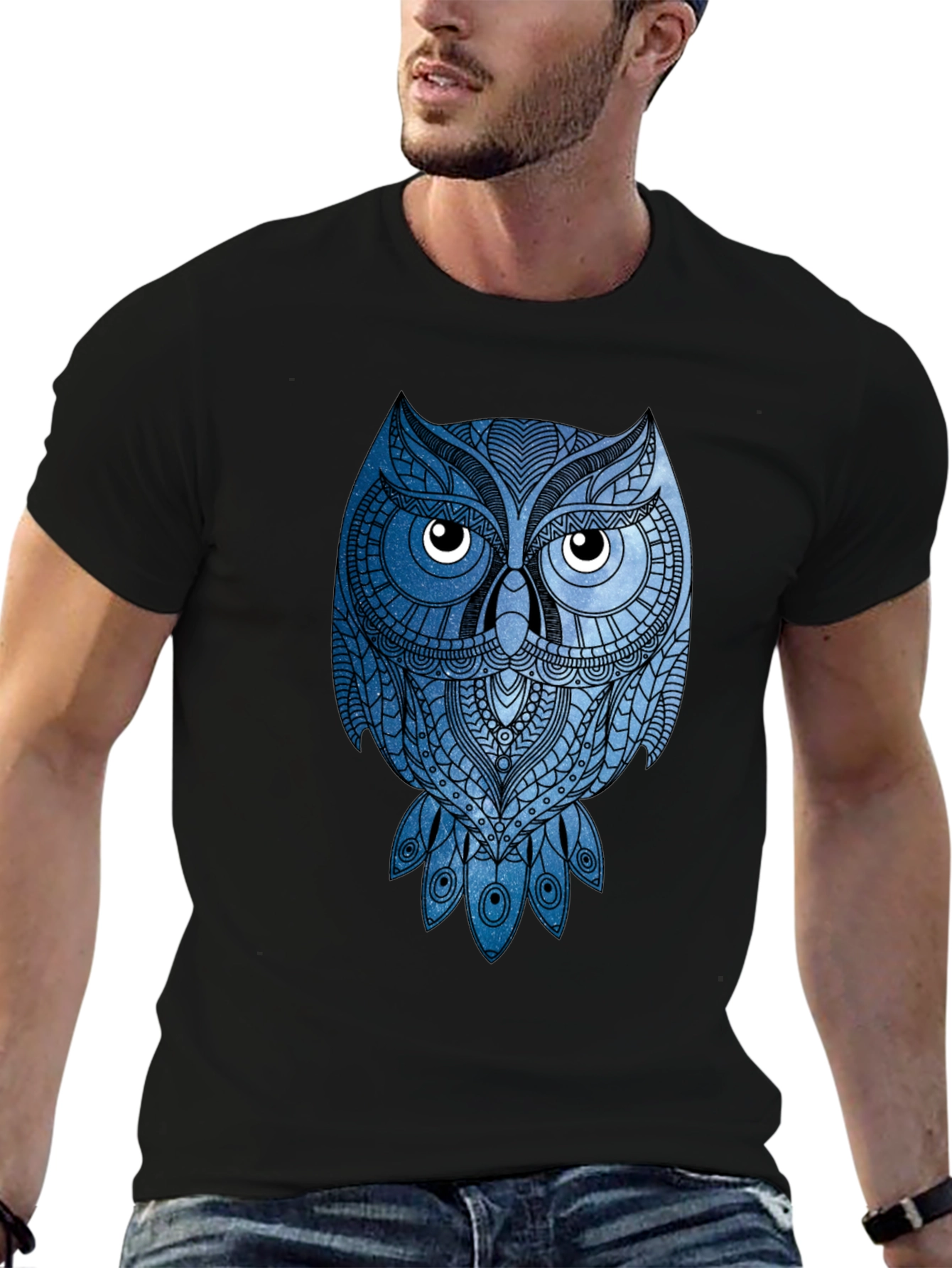 Geometric Owl Graphic Tee - Mens Black T-Shirt