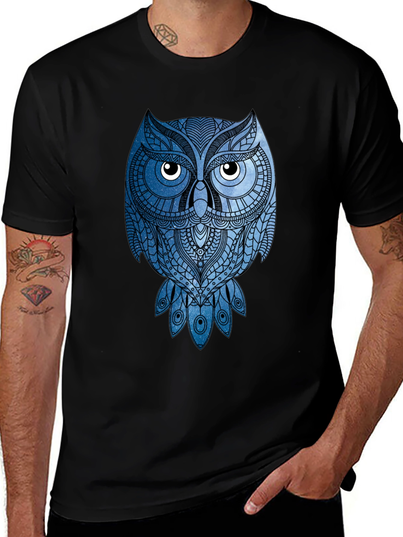 Geometric Owl Graphic Tee - Mens Black T-Shirt