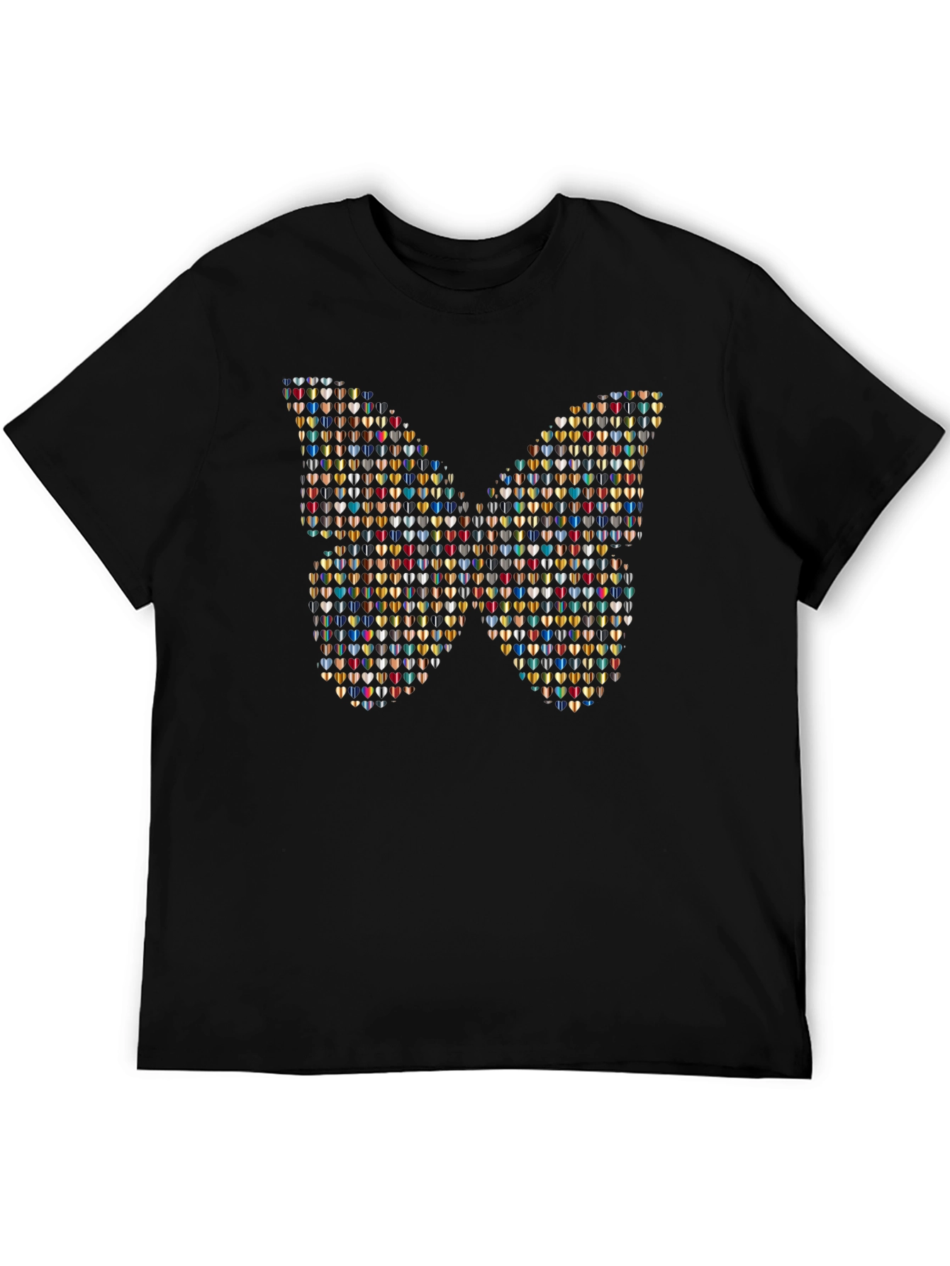 Butterfly Heart Pattern Black T-Shirt