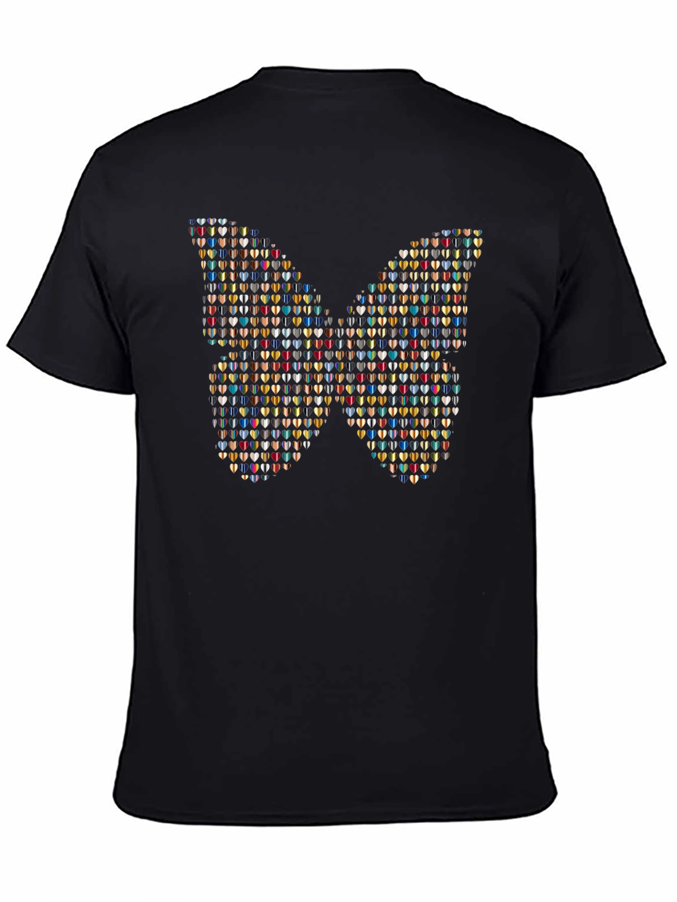 Butterfly Heart Pattern Black T-Shirt