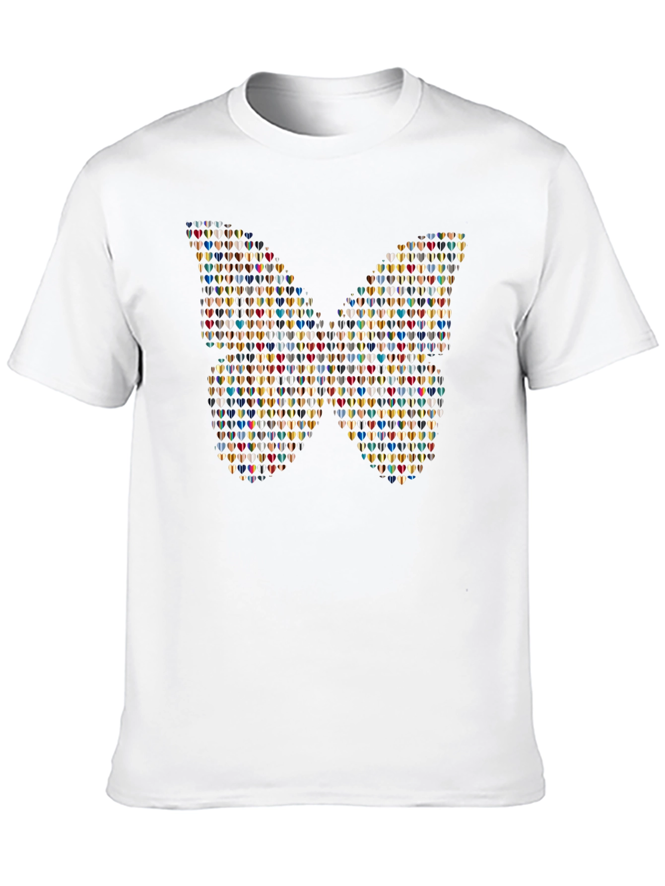 Butterfly Heart Pattern Black T-Shirt