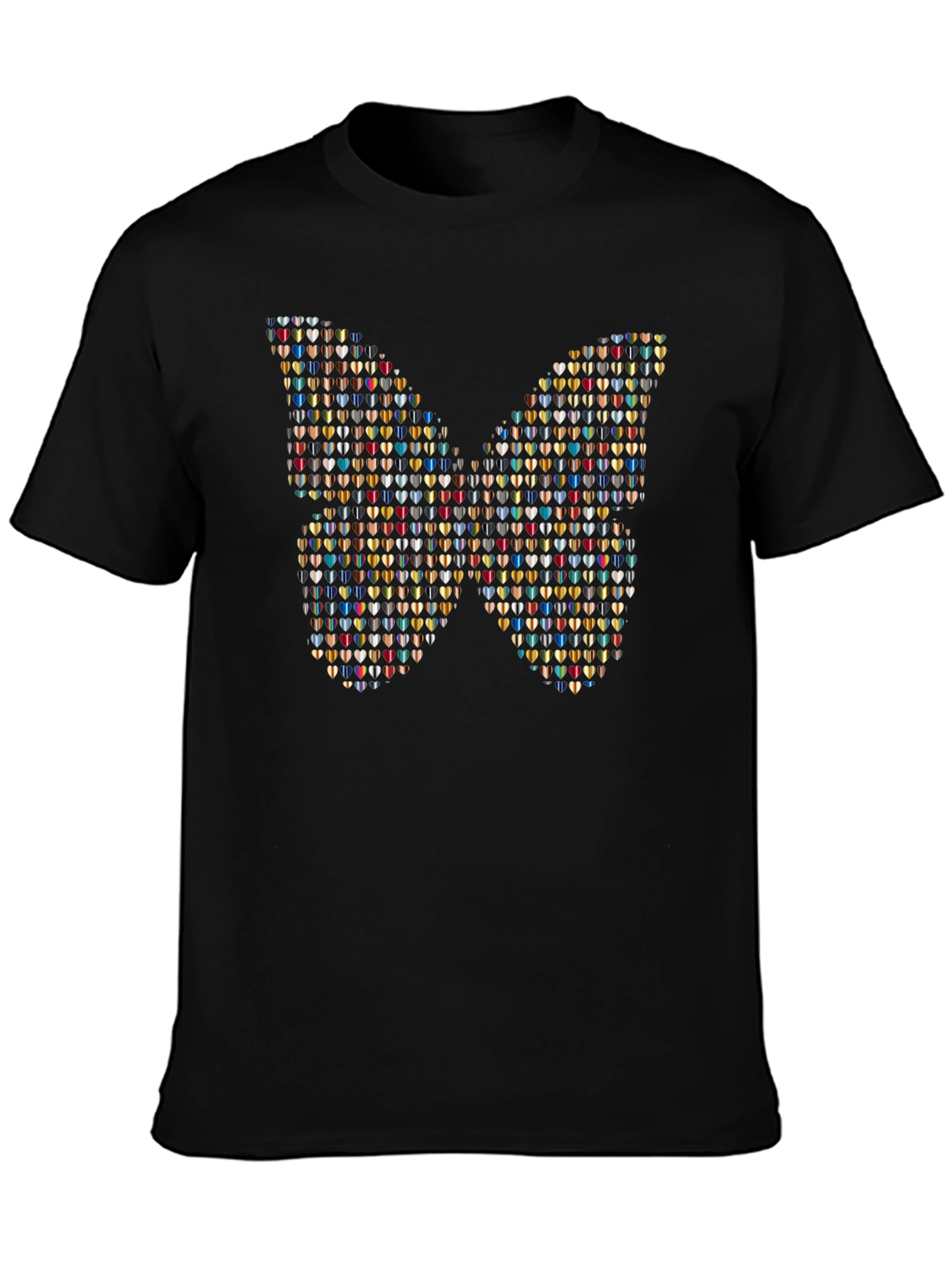 Butterfly Heart Pattern Black T-Shirt