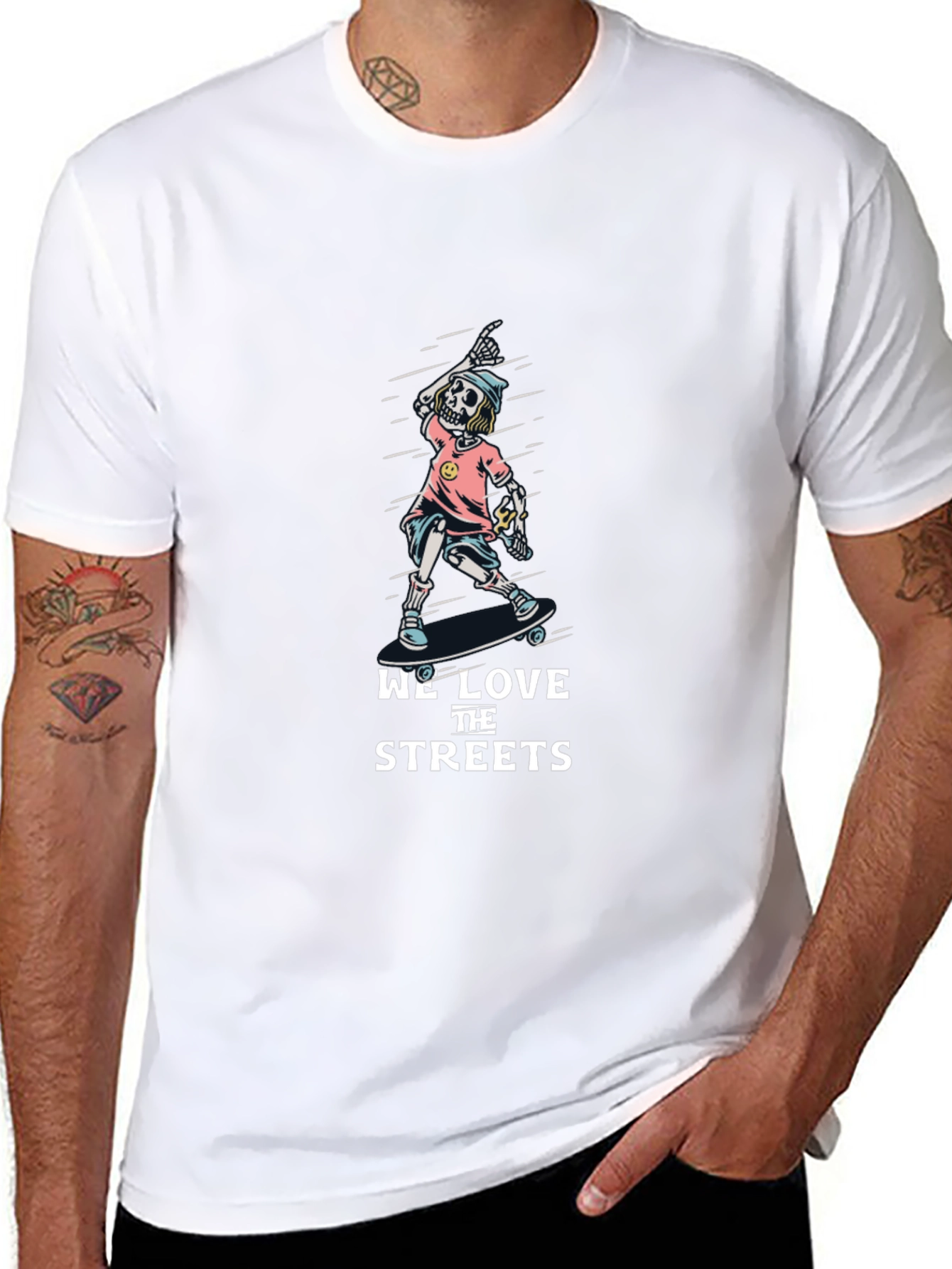 Skateboarding Skeleton Tee - We Love the Streets Graphic