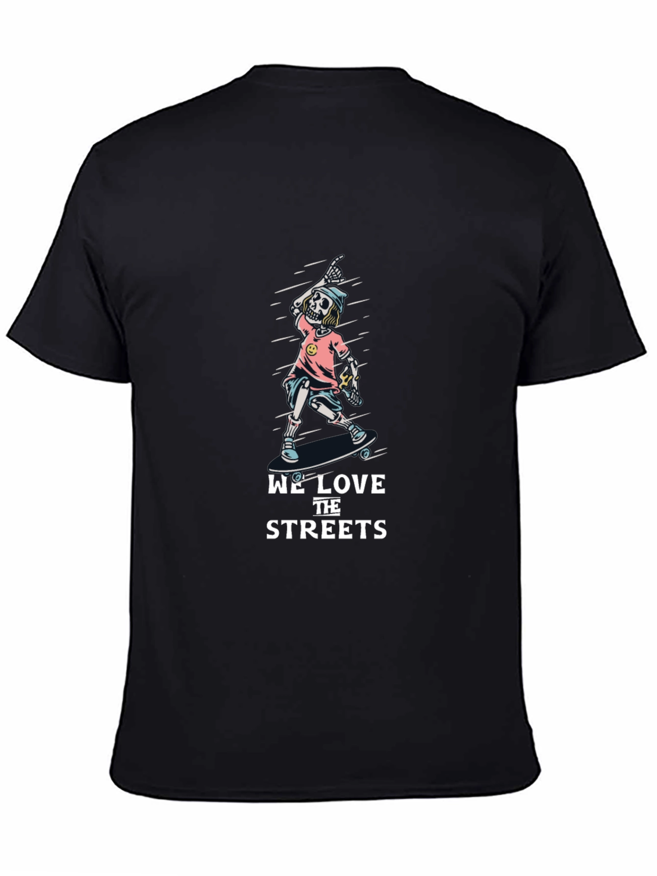 Skateboarding Skeleton Tee - We Love the Streets Graphic