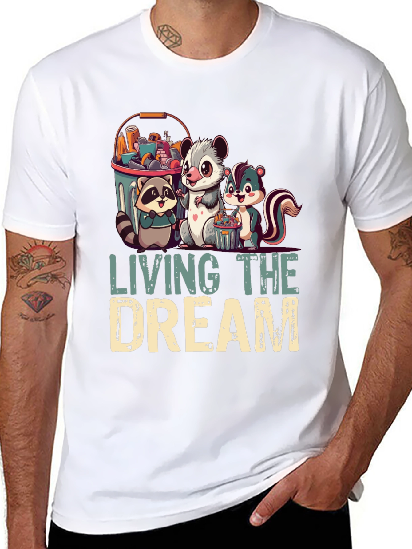 Living the Dream T-Shirt - Raccoon Opossum Skunk