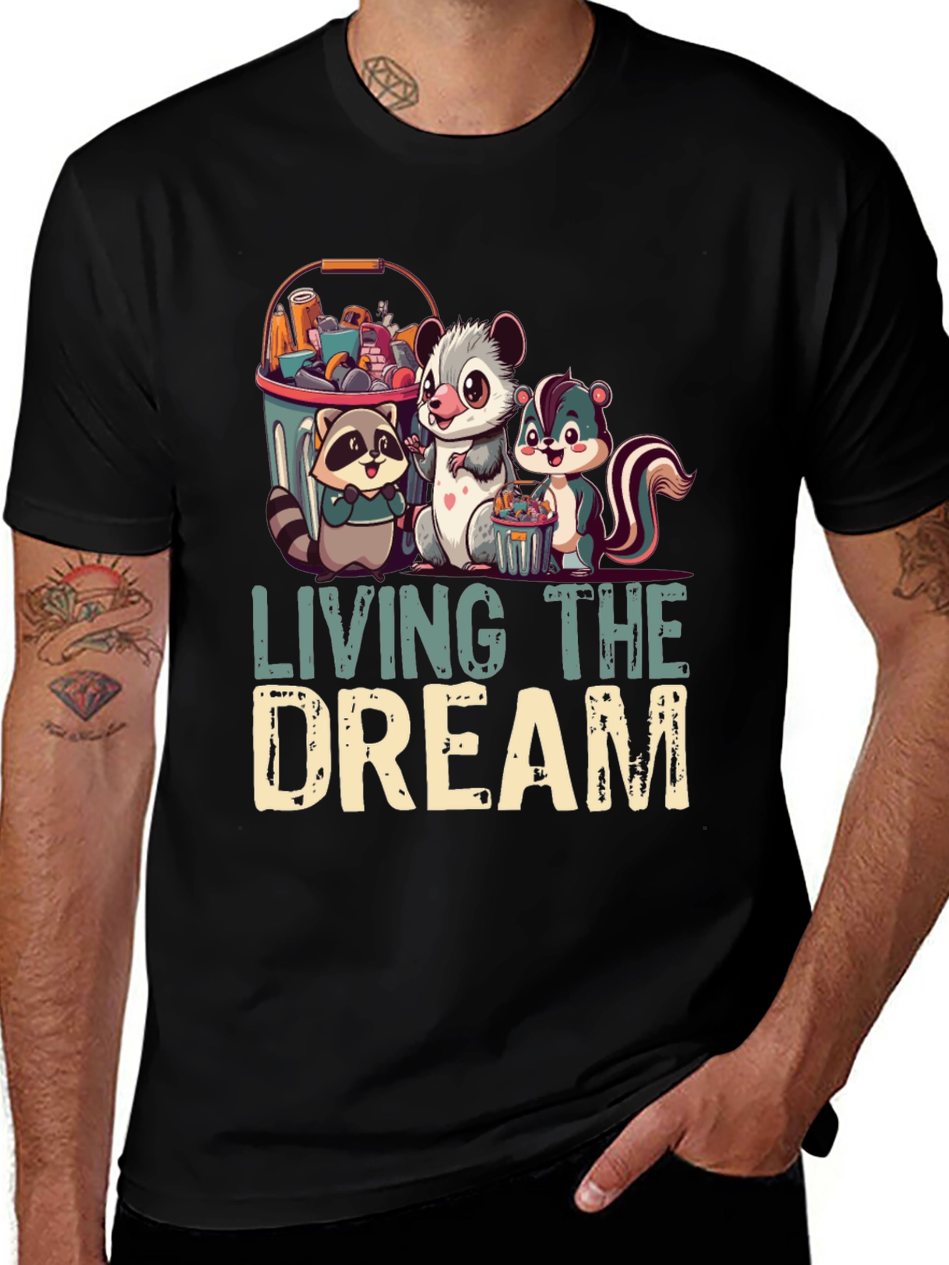 Living the Dream T-Shirt - Raccoon Opossum Skunk