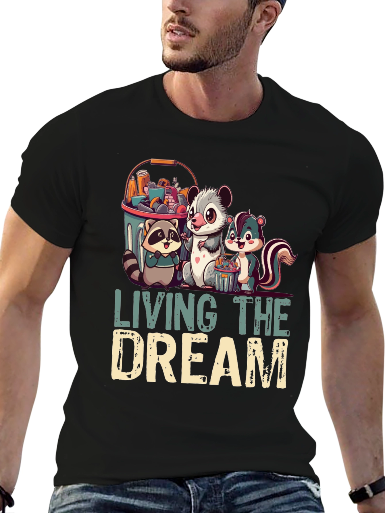 Living the Dream T-Shirt - Raccoon Opossum Skunk