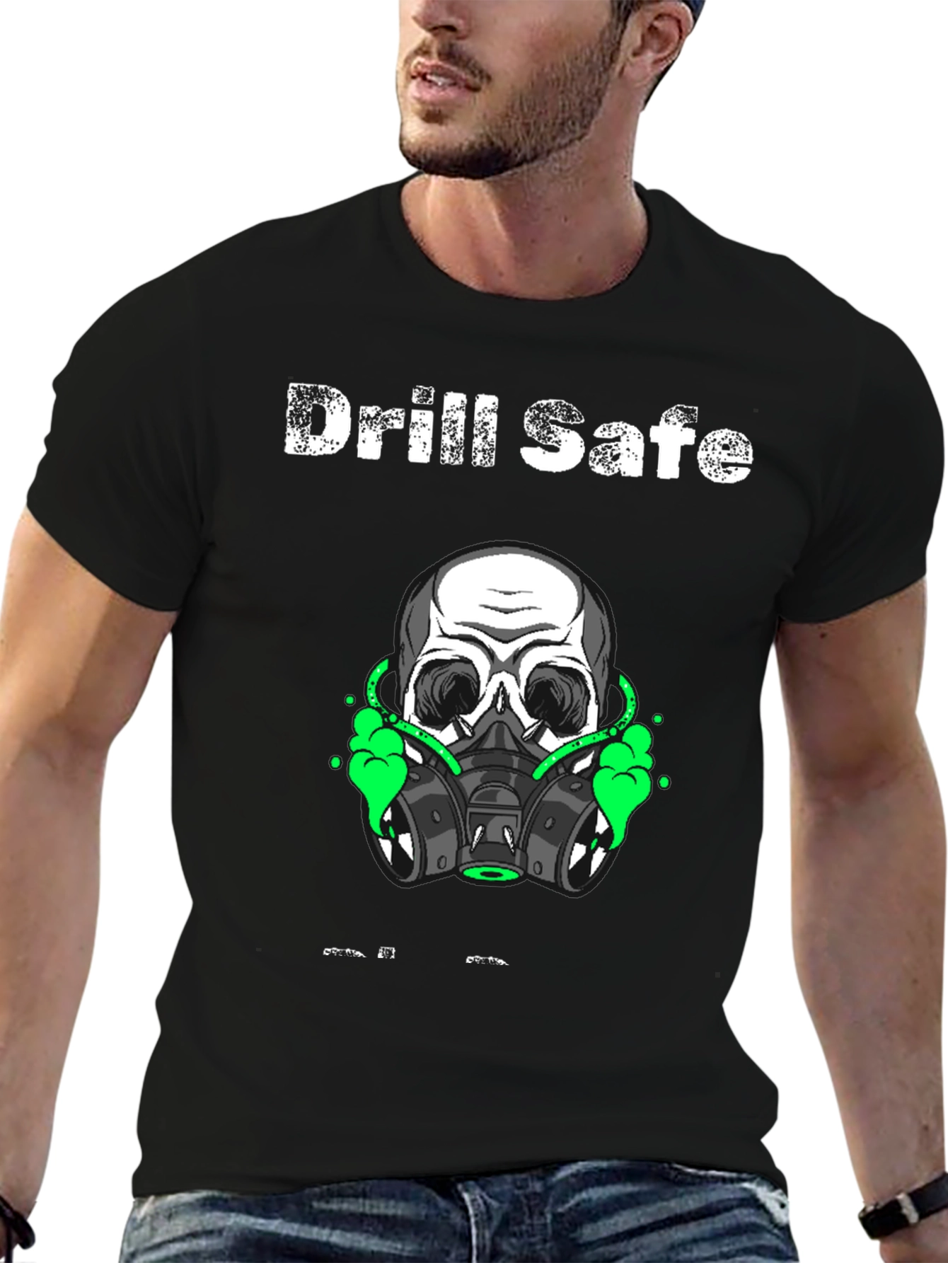 Drill Safe Skull Graphic Black T-Shirt