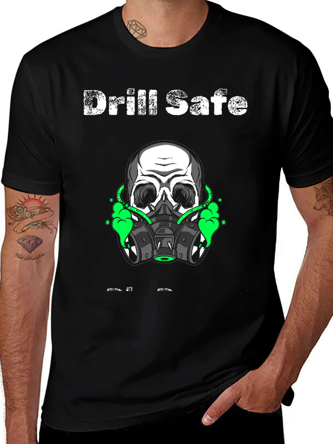 Drill Safe Skull Graphic Black T-Shirt