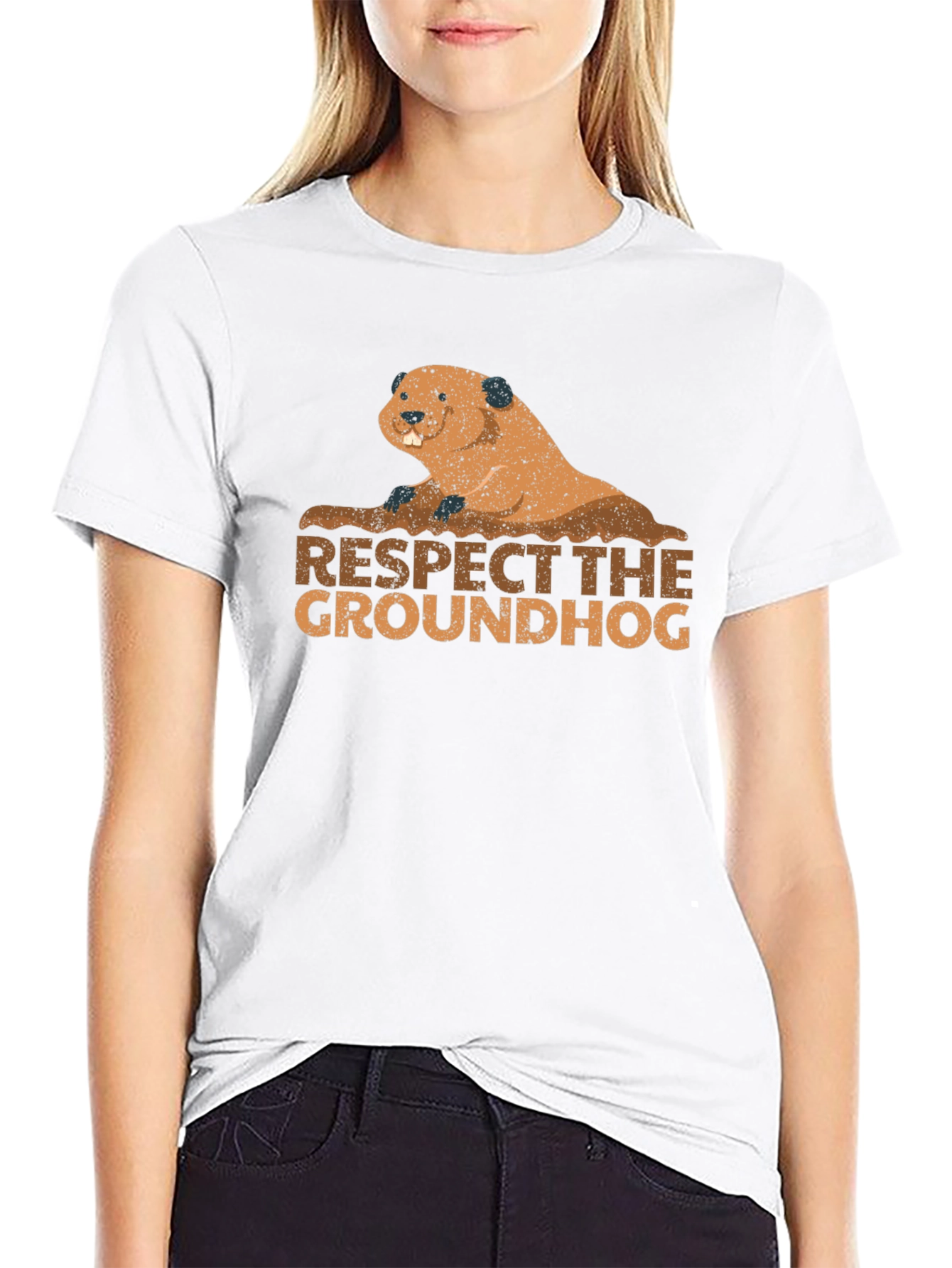 Respect the Groundhog Tee - Black Cotton Graphic T-Shirt