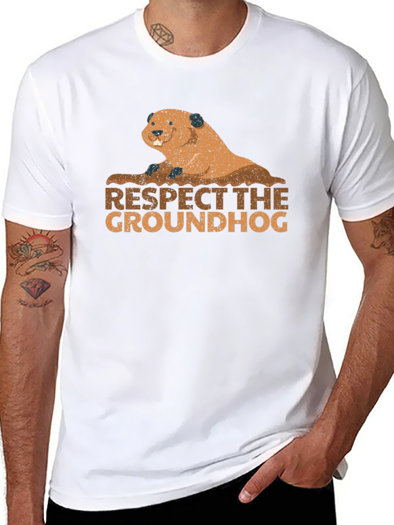 Respect the Groundhog Tee - Black Cotton Graphic T-Shirt