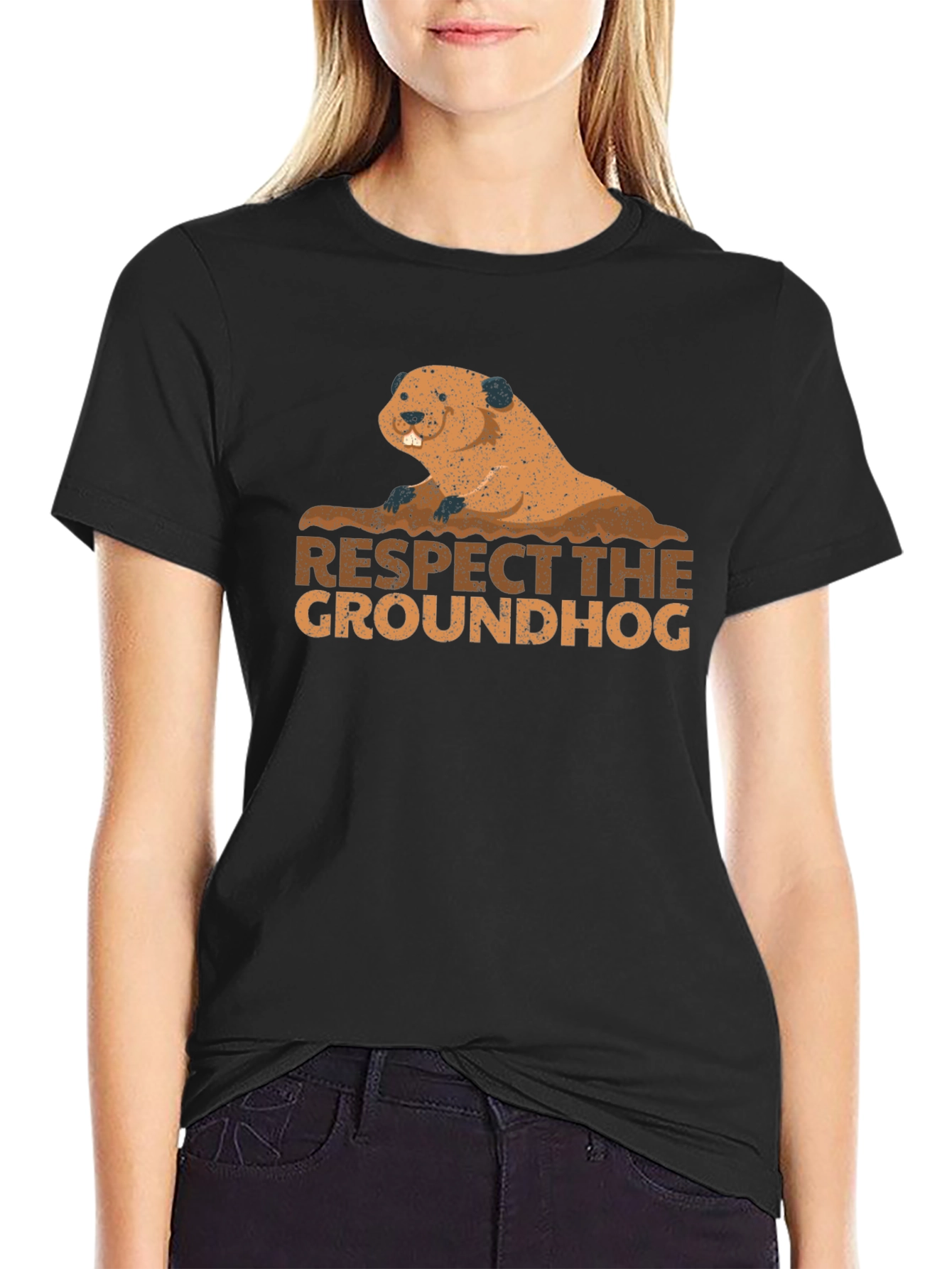 Respect the Groundhog Tee - Black Cotton Graphic T-Shirt