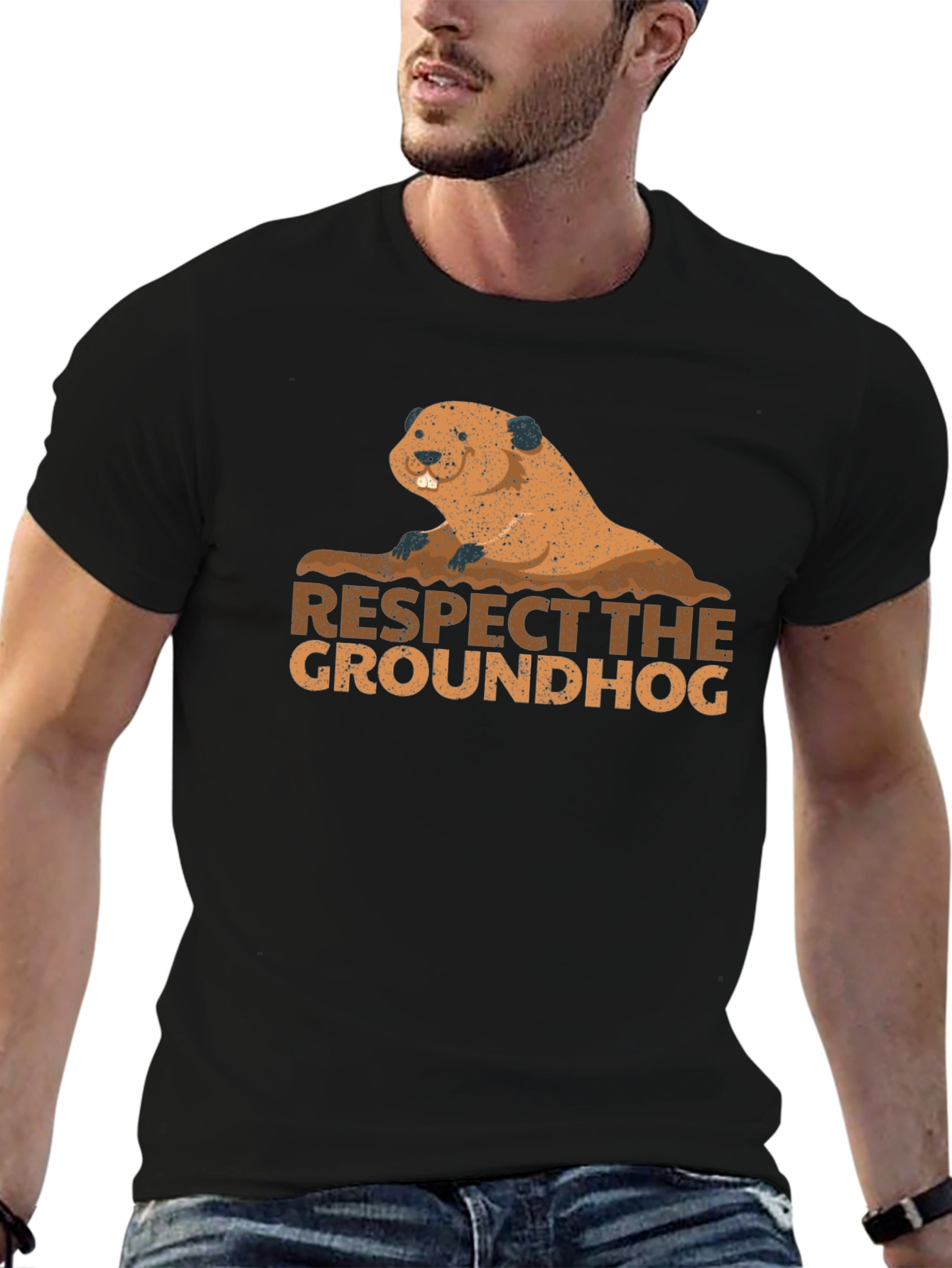 Respect the Groundhog Tee - Black Cotton Graphic T-Shirt