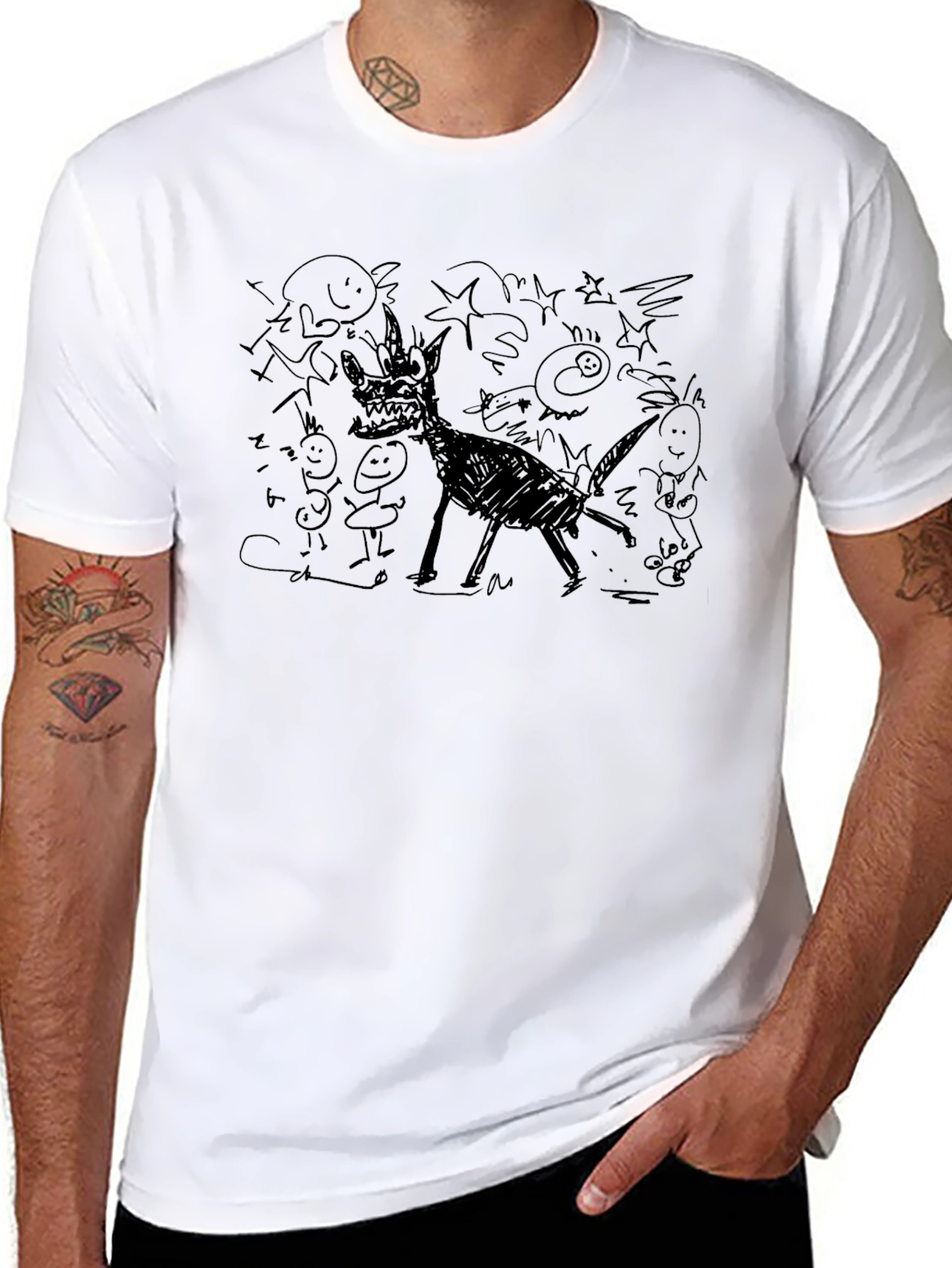 Whimsical Doodle Graphic Tee - Black Cotton Comfort