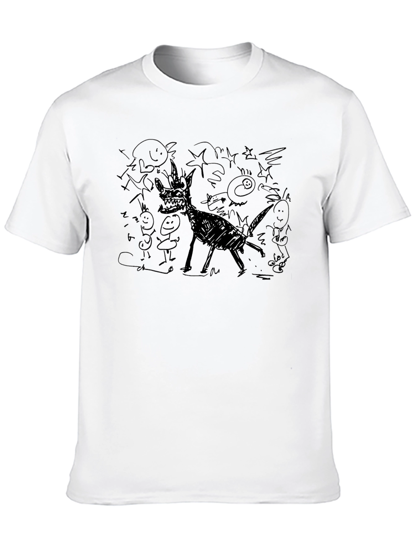 Whimsical Doodle Graphic Tee - Black Cotton Comfort
