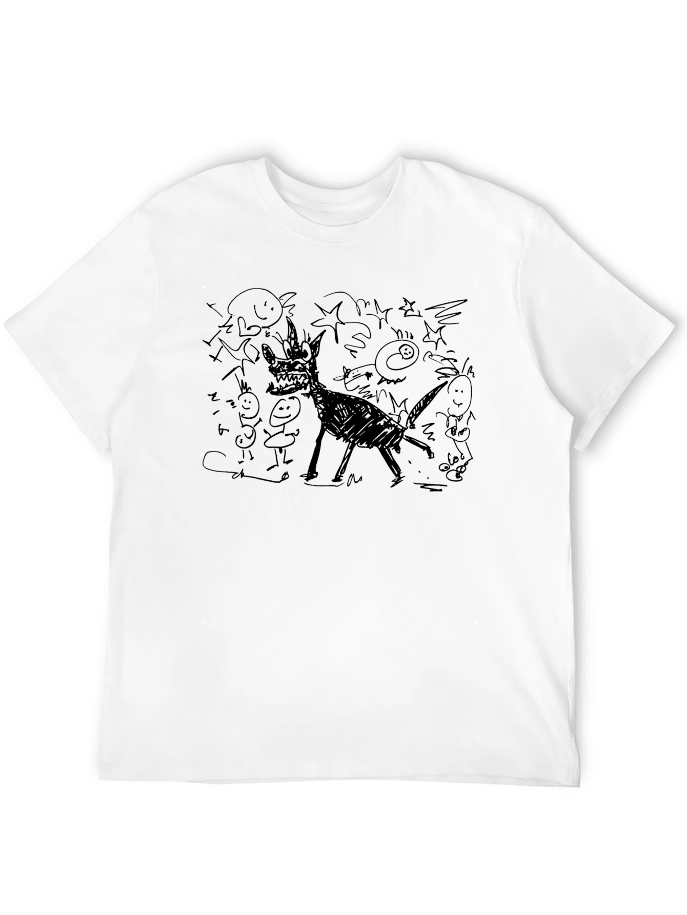 Whimsical Doodle Graphic Tee - Black Cotton Comfort