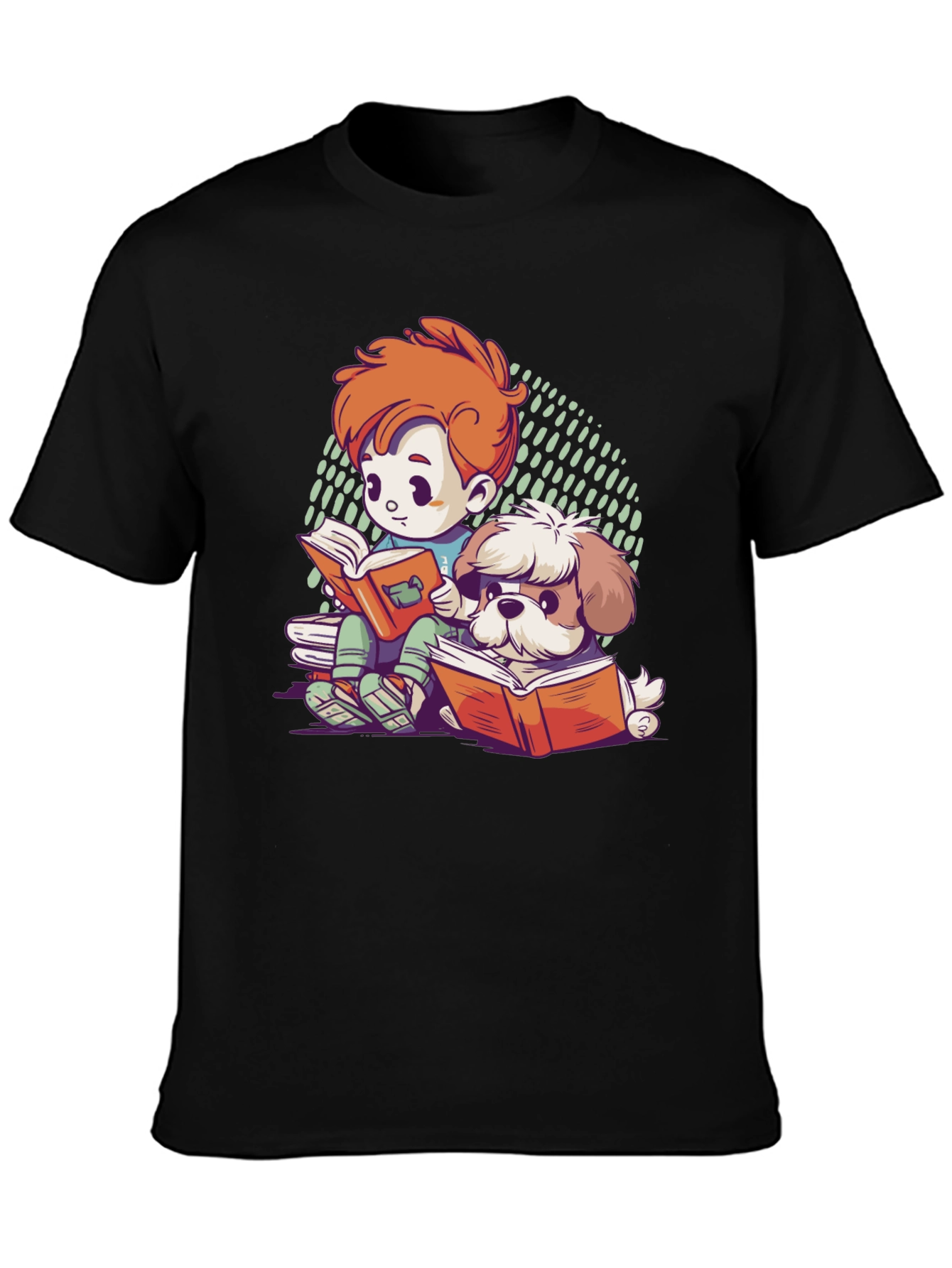 Boy & Dog Reading Cartoon T-Shirt