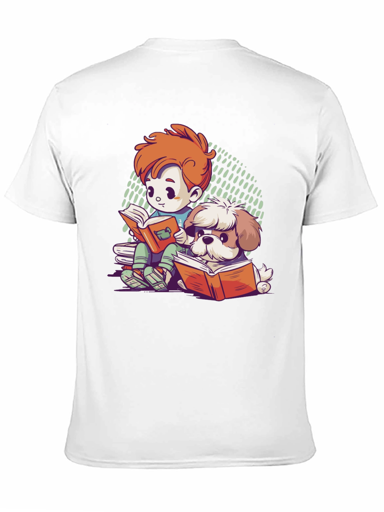 Boy & Dog Reading Cartoon T-Shirt