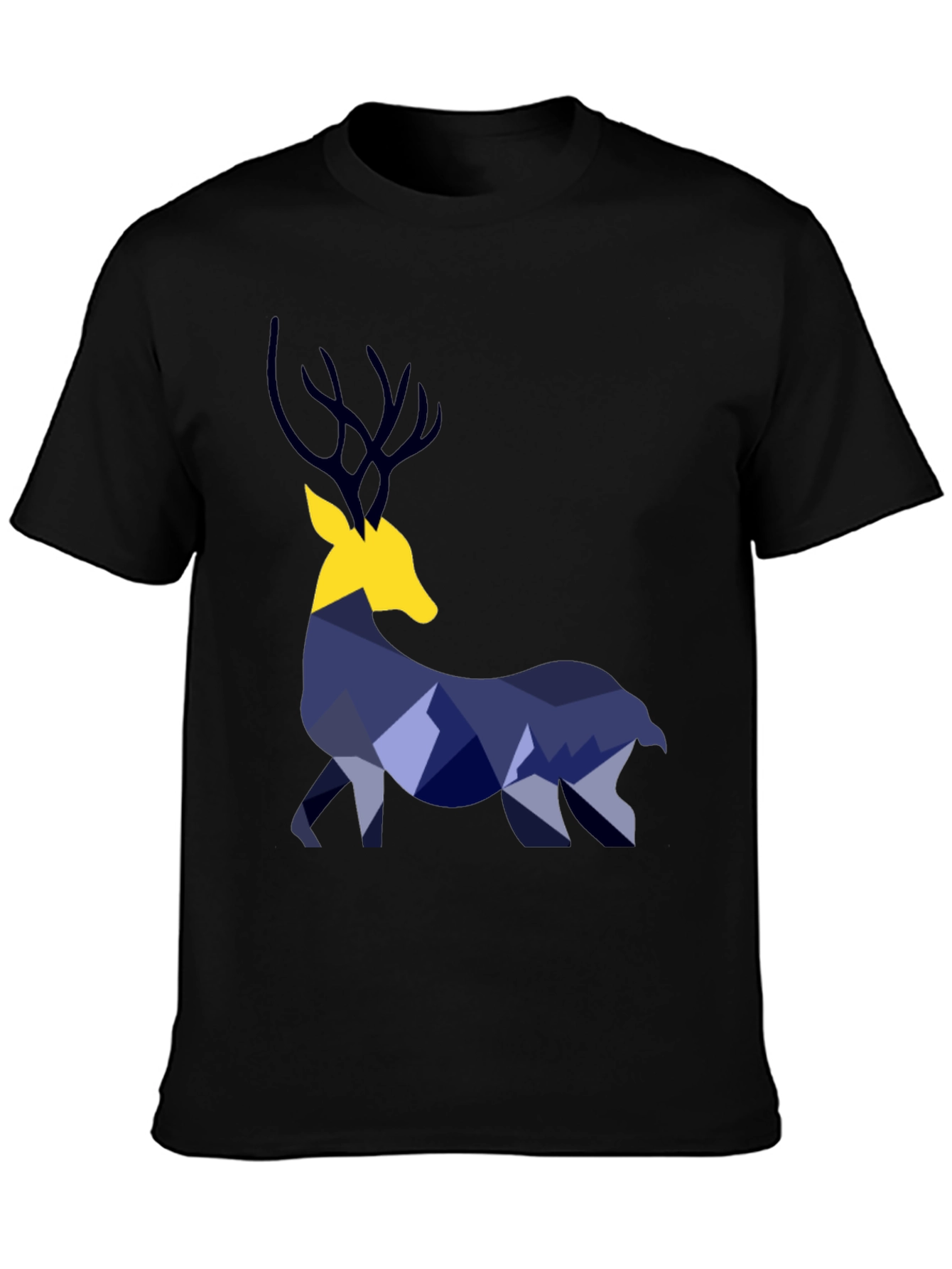 Geometric Deer Graphic Tee - Black