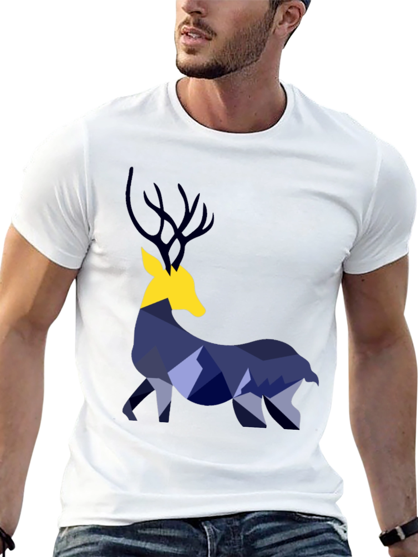 Geometric Deer Graphic Tee - Black