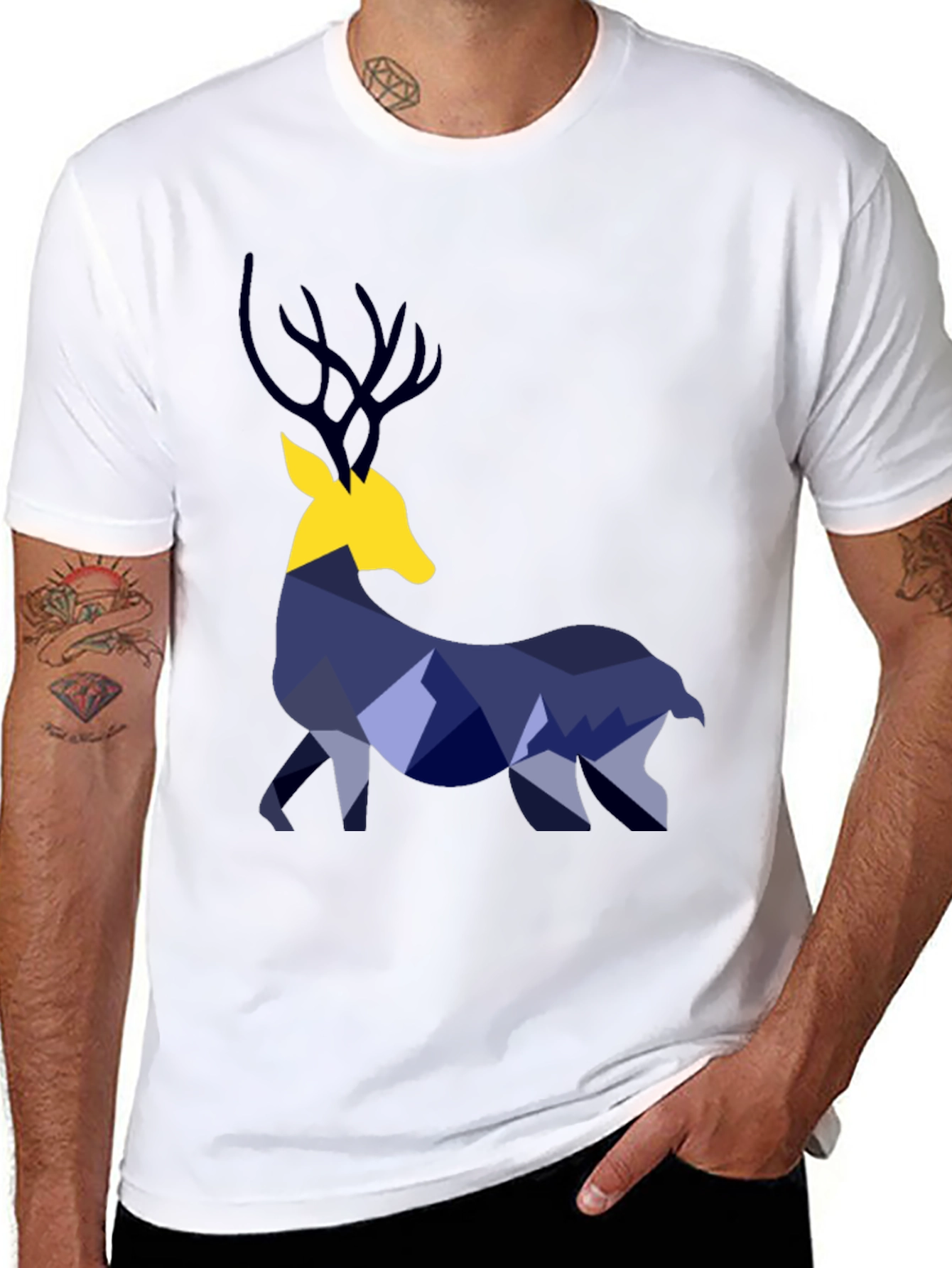 Geometric Deer Graphic Tee - Black