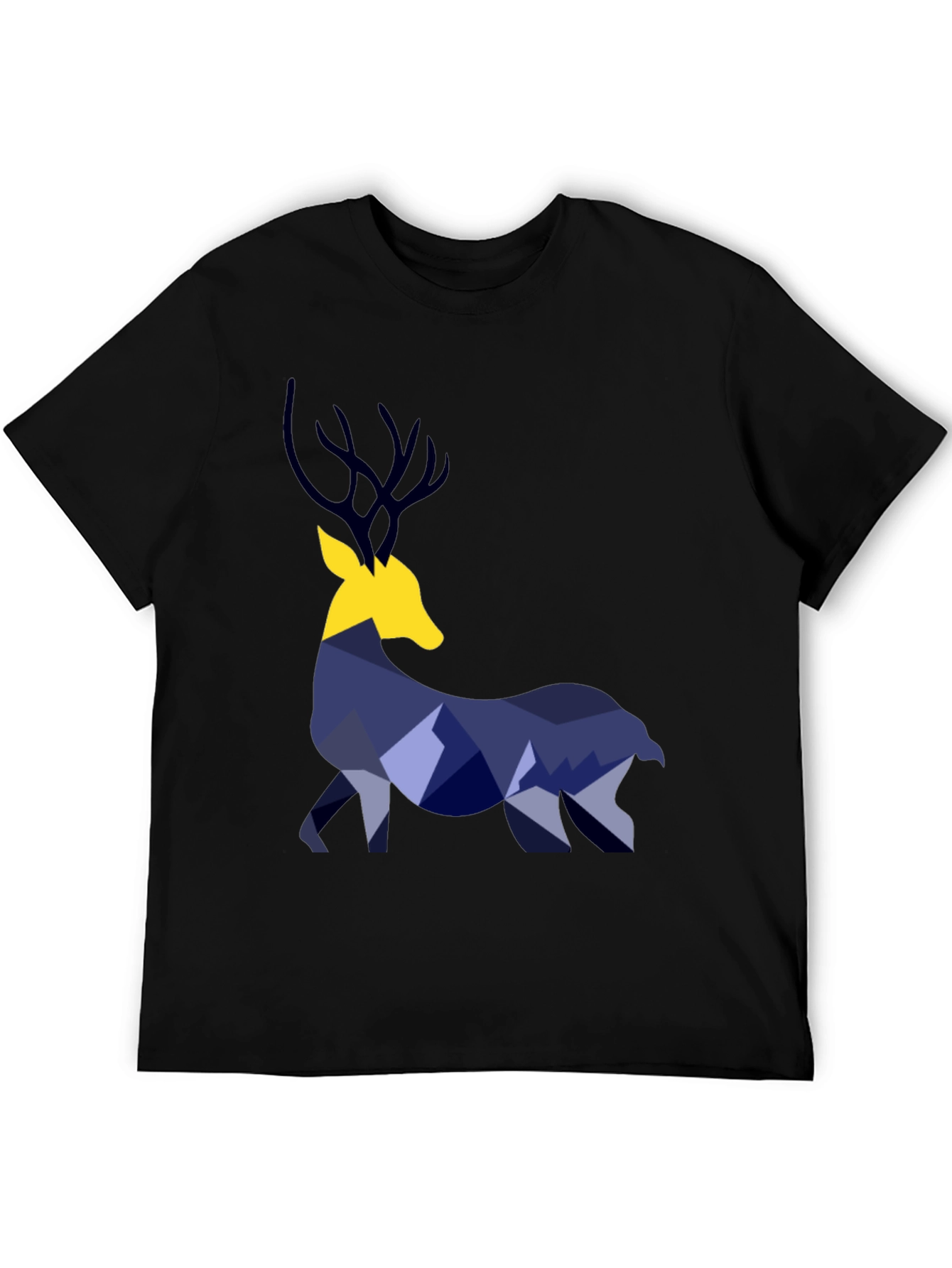 Geometric Deer Graphic Tee - Black