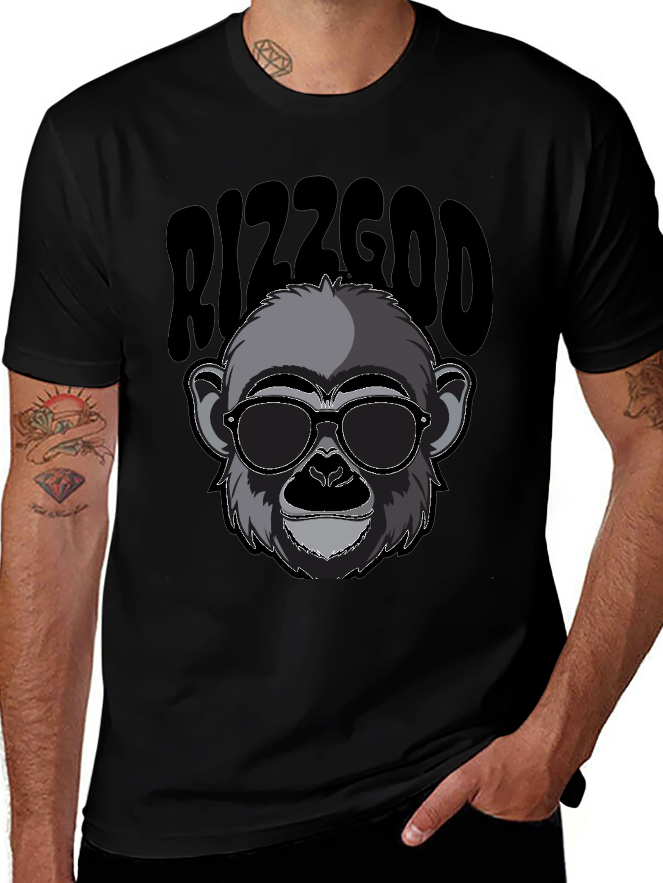 Rizzgod Monkey Graphic Black T-Shirt