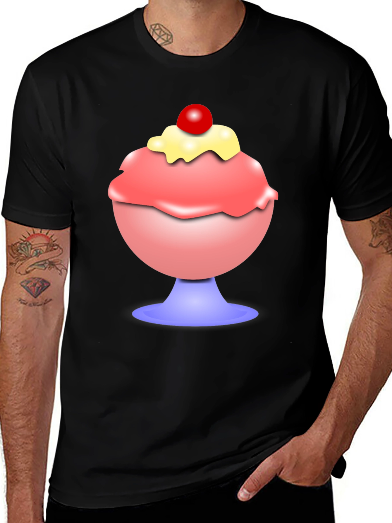 Ice Cream Sundae Graphic Tee - Black Cotton T-Shirt