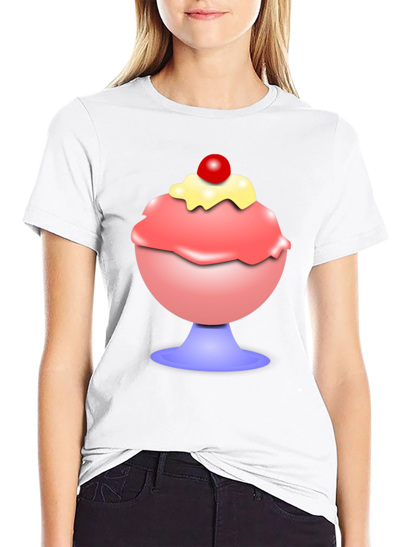 Ice Cream Sundae Graphic Tee - Black Cotton T-Shirt