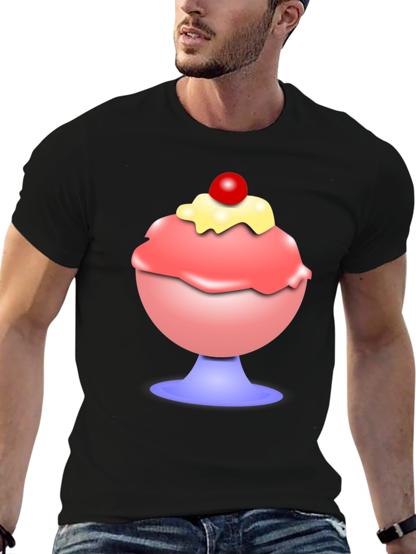 Ice Cream Sundae Graphic Tee - Black Cotton T-Shirt