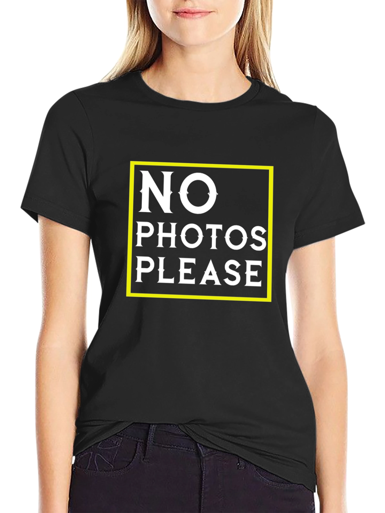 No Photos Please Graphic Tee - Black Cotton T-Shirt