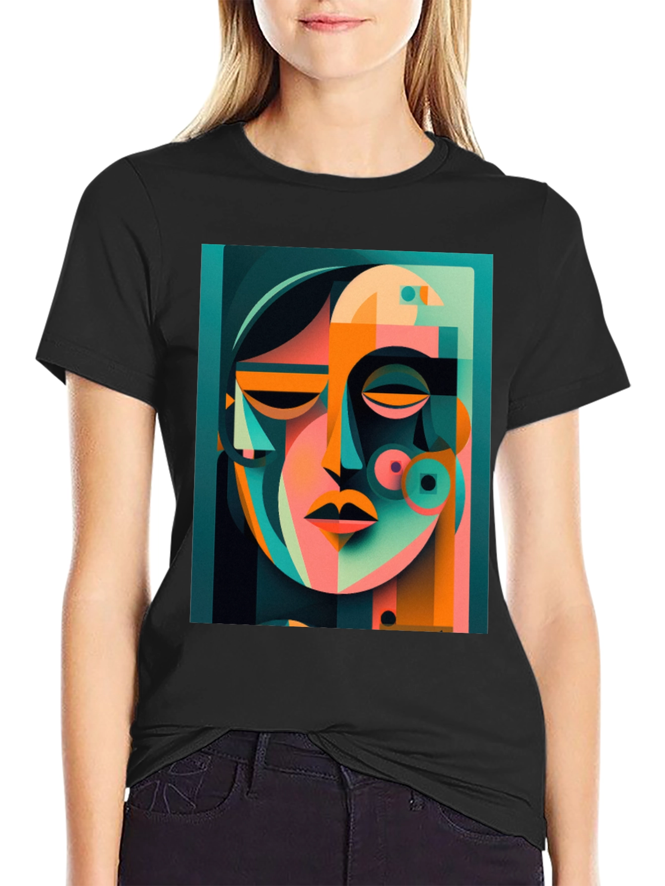 Abstract Face Graphic Print Tee