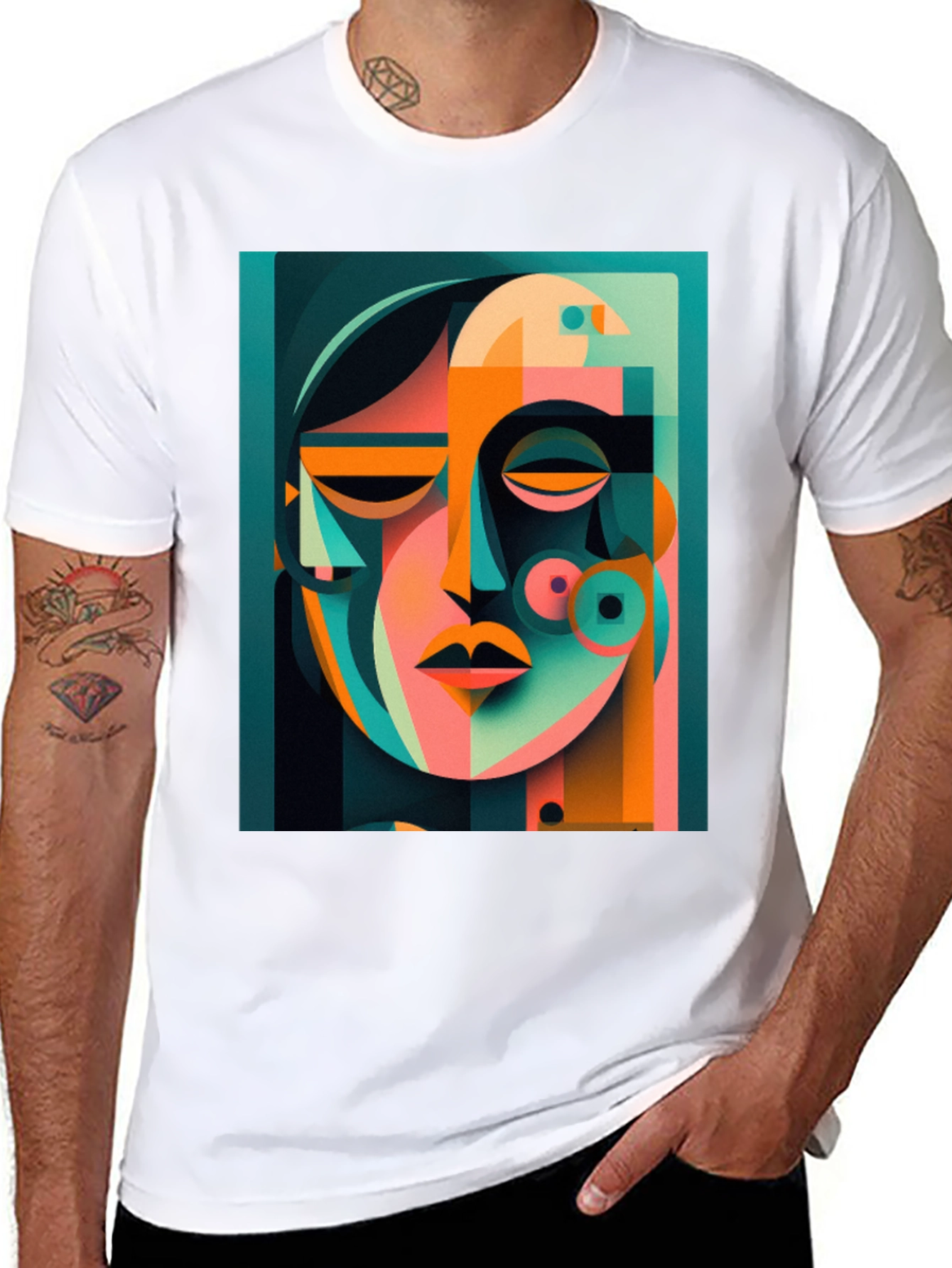 Abstract Face Graphic Print Tee