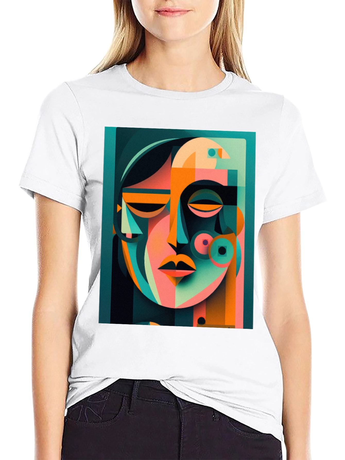 Abstract Face Graphic Print Tee