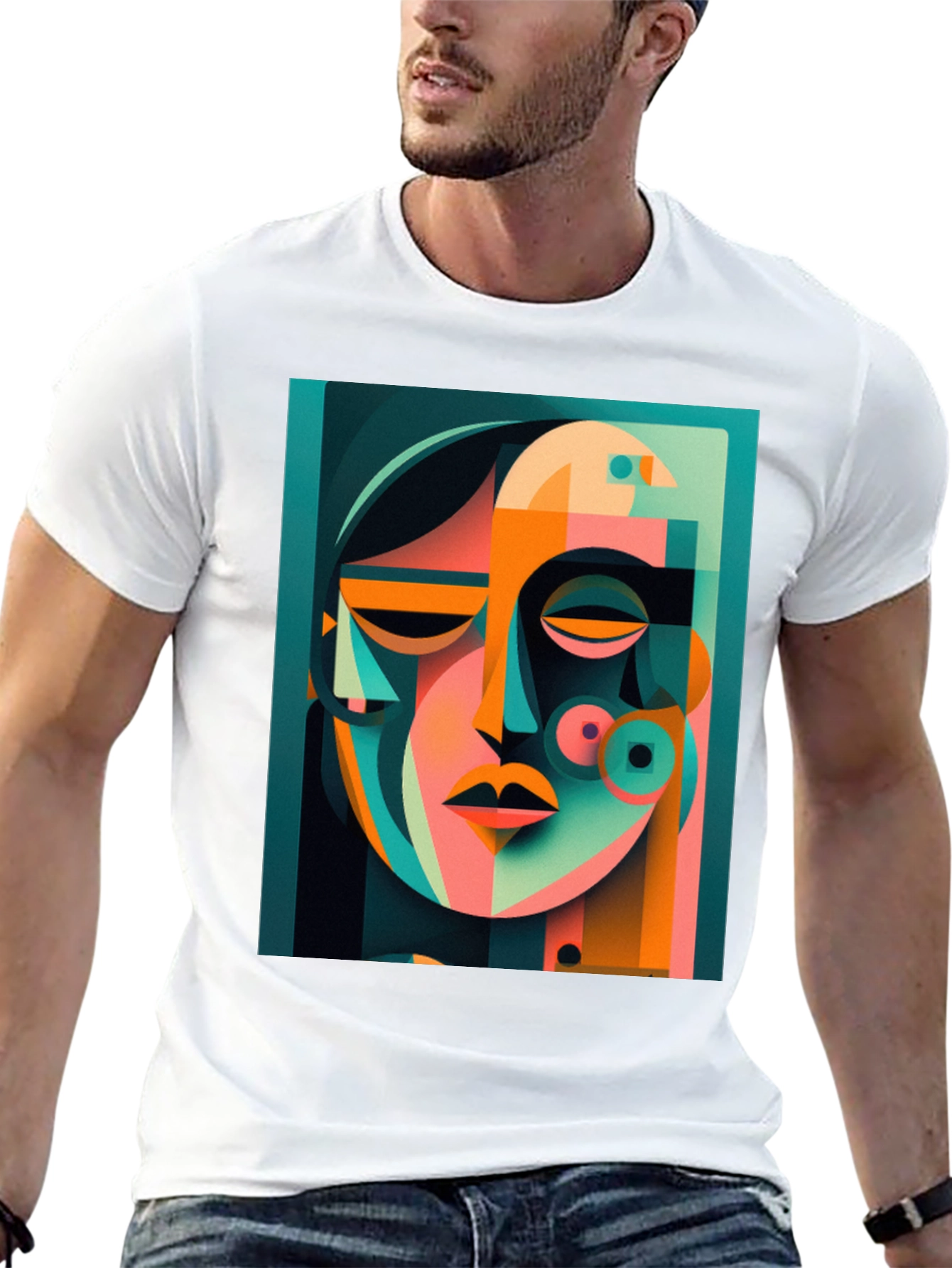 Abstract Face Graphic Print Tee