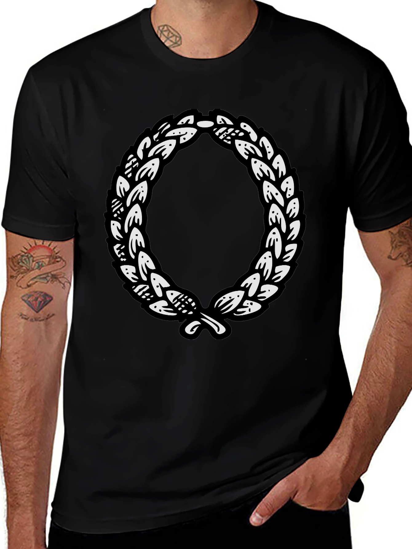 Black T-Shirt with Laurel Wreath Graphic