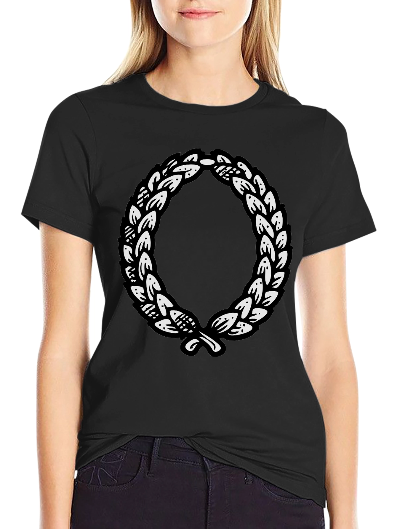 Black T-Shirt with Laurel Wreath Graphic