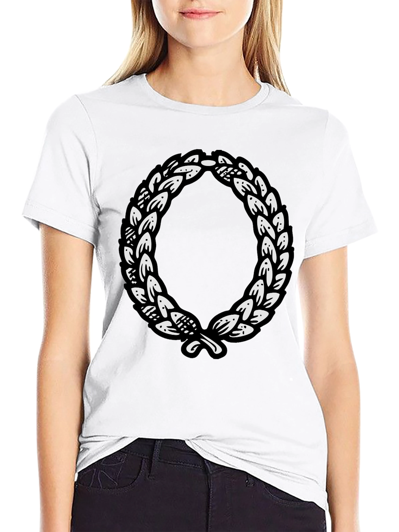 Black T-Shirt with Laurel Wreath Graphic