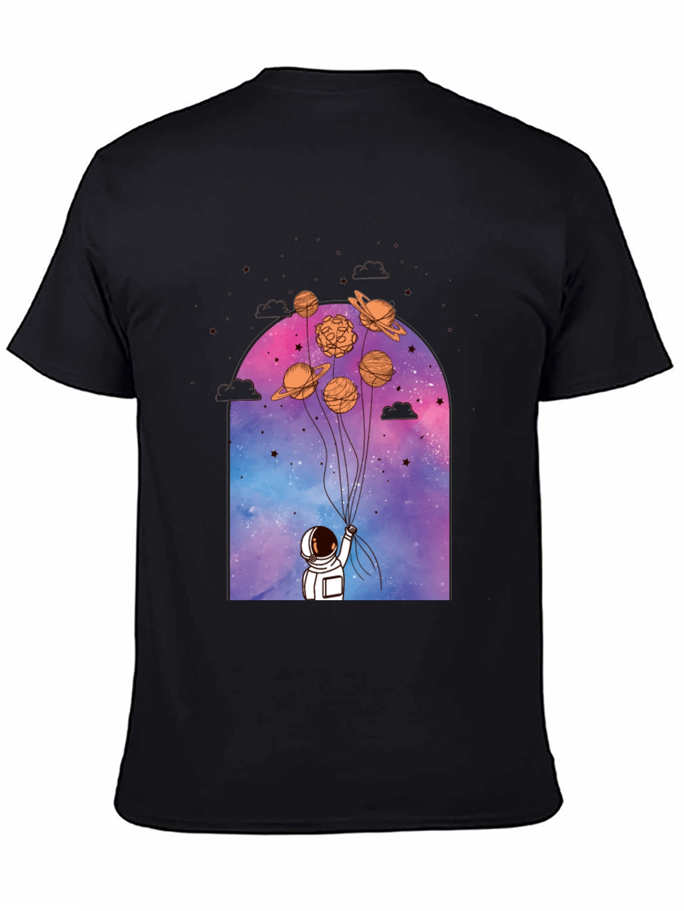 Astronaut Planet Balloons Graphic Tee - Black