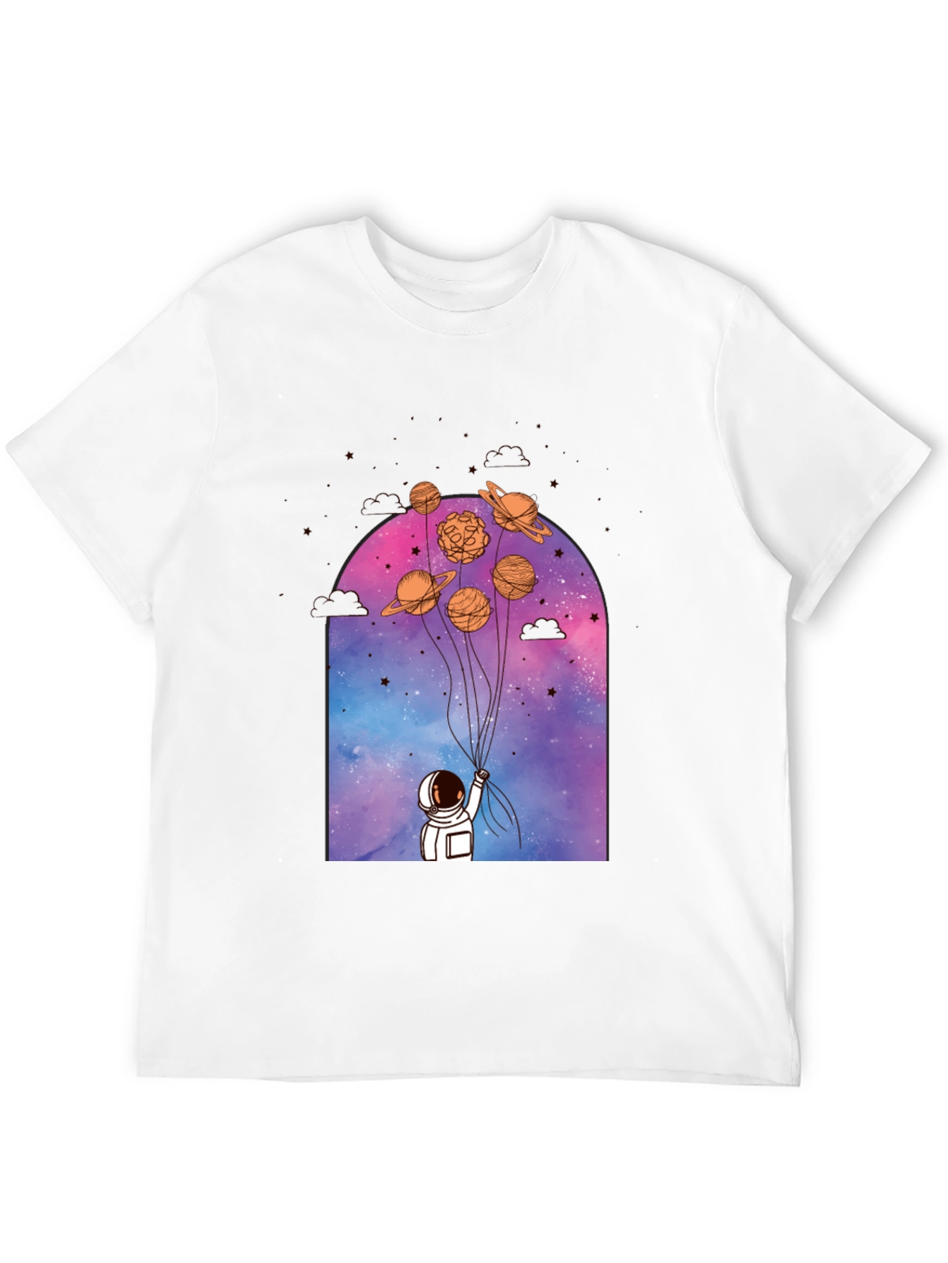Astronaut Planet Balloons Graphic Tee - Black