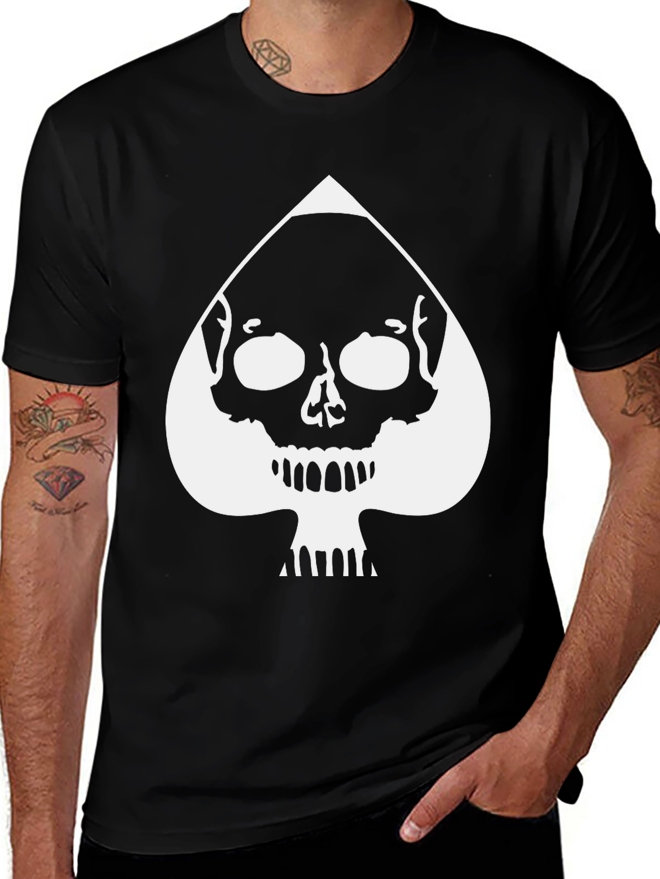 Skull Spade Graphic Tee - Black Cotton T-Shirt
