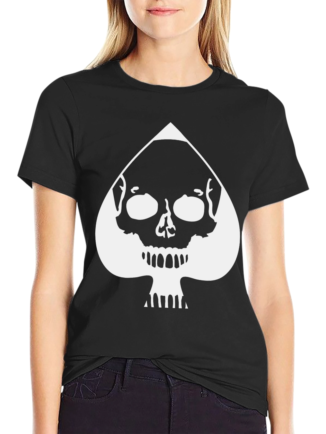 Skull Spade Graphic Tee - Black Cotton T-Shirt