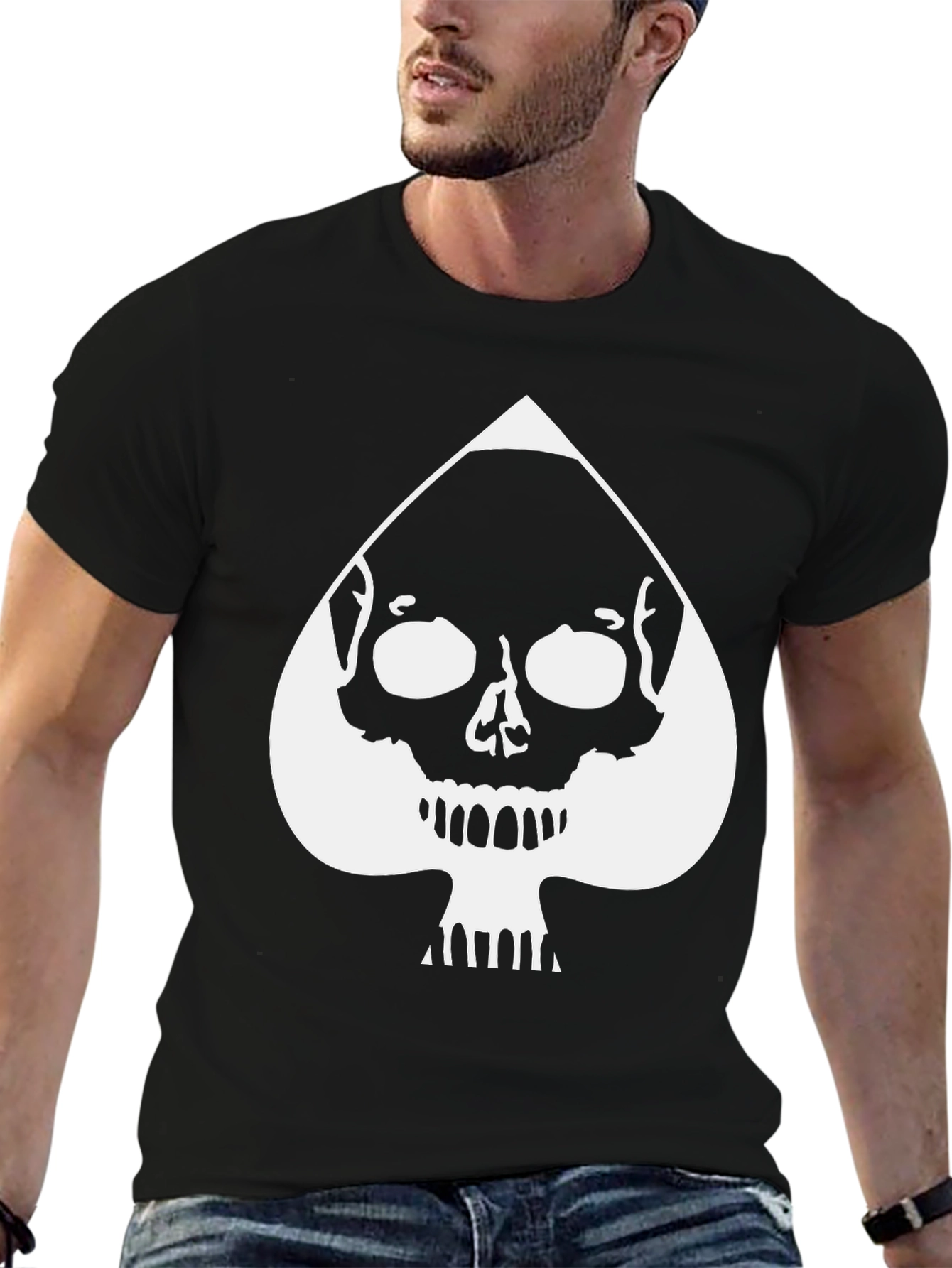 Skull Spade Graphic Tee - Black Cotton T-Shirt