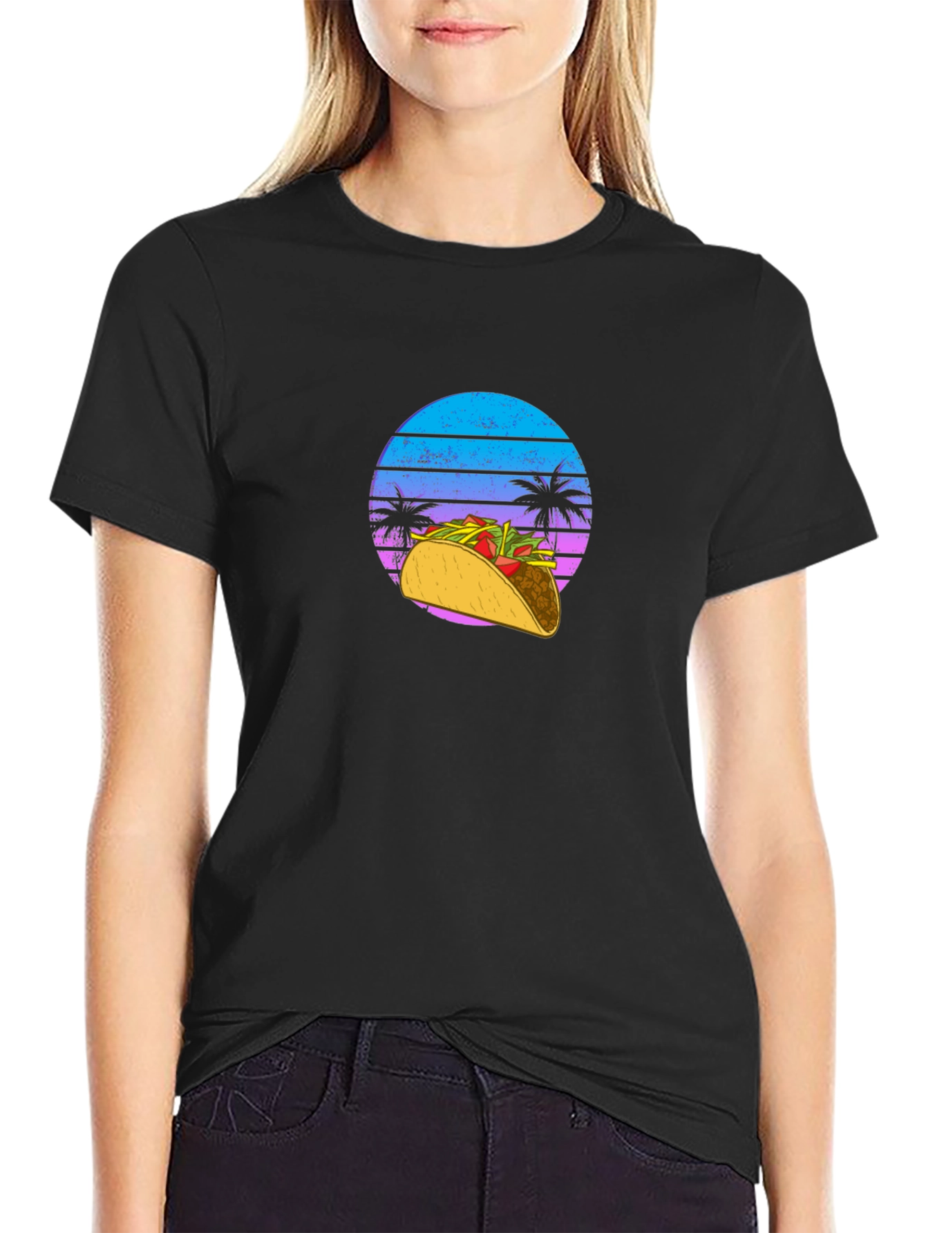 Retro Taco T-Shirt - Sunset Palm Design